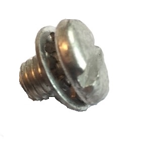 Spårskruv 10-32 UNF = 4,83mm med platt skalle och taggbricka